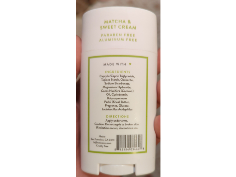 Native Deodorant, Matcha & Sweet Cream, 2.65 oz/75 g