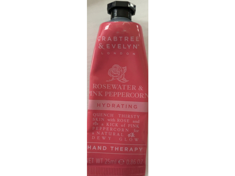 Crabtree & Evelyn Rosewater & Pink Peppercorn Hydrating Hand Therapy, 0.86 oz/25 mL
