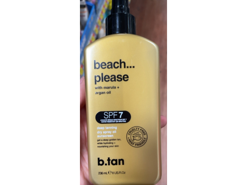 b.tan Deep Tanning Dry Spray Oil, Beach... Please, SPF 7, 8 fl oz/236 mL