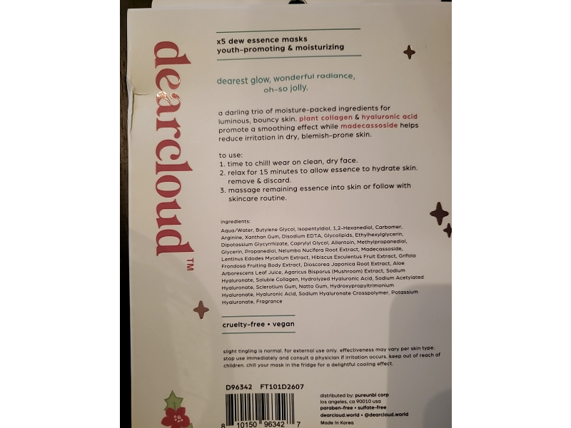 Dear Cloud Deep-Moisturizing Dew Essence Face Mask, 0.53 oz/25 g, Count 5