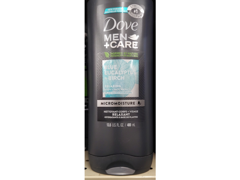 Dove Men + Care Relaxing Body + Face Wash, Blue Eucalyptus + Birch, 13.5 fl oz/400 mL