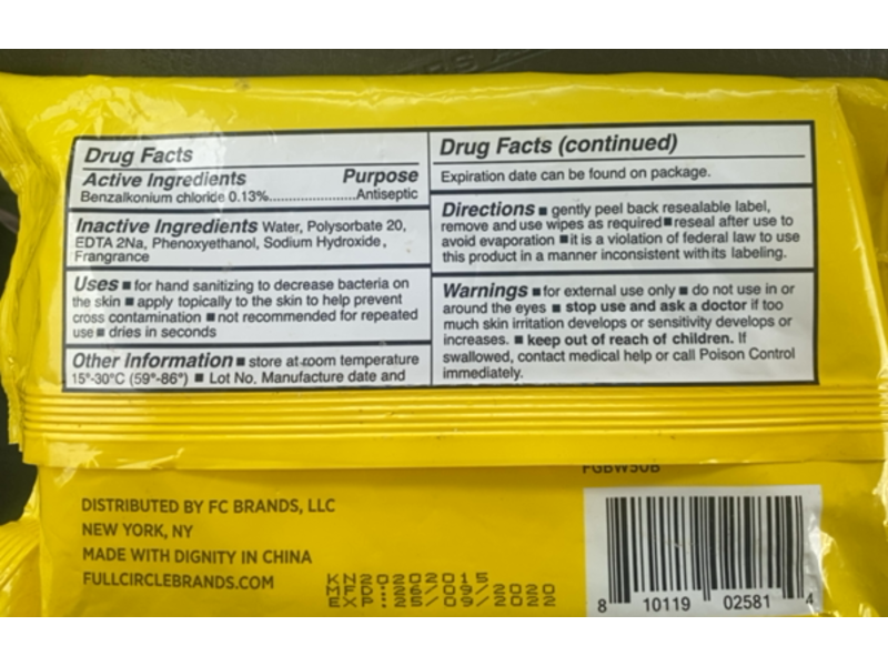 Full Circle Antibacterial Wipes, Fresh Lemon Scent, 50 Wipes