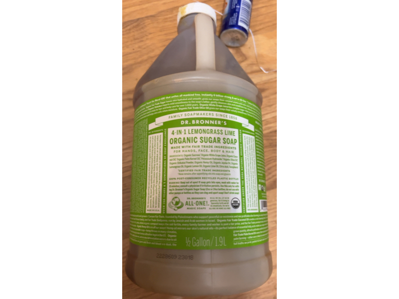 Dr. Bronner's Organic Sugar Soap, 4 - In -1 Lemongrass Lime, 1.9 L