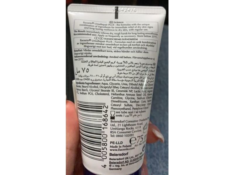 Eucerin Urea Repair Plus Hand Cream, Urea + Ceramide, 2.53 oz/75 mL