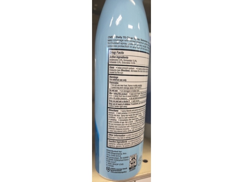 Cvs Broad Spectrum Daily Clear Sunscreen Spray, SPF 70, 5.5 oz/156 g