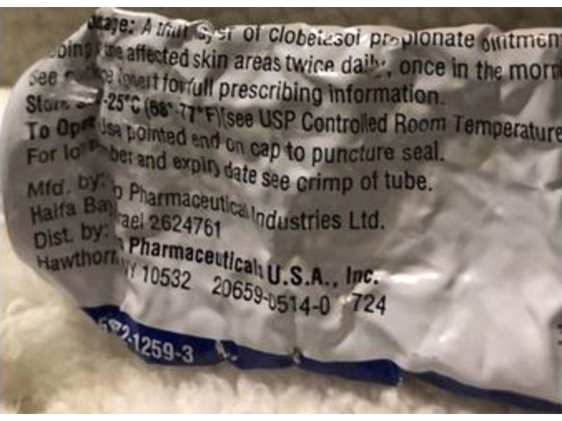 Clobetasol Propionate Ointment USP 0.05%, 60 g Taro Pharmaceutical (RX)