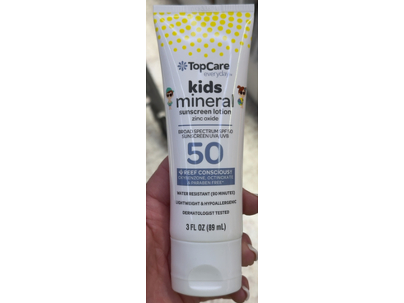 Top Care Everyday Kids Mineral Sunscreen Lotion, Zinc Oxide, SPF 50, 3 fl oz/89 mL