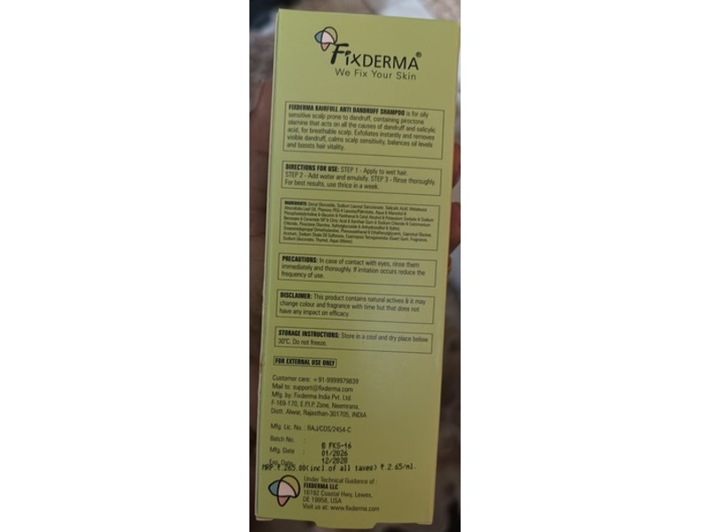 Fixderma Kairfoll Anti Dandruff Shampoo, 3.38 fl oz/100 mL