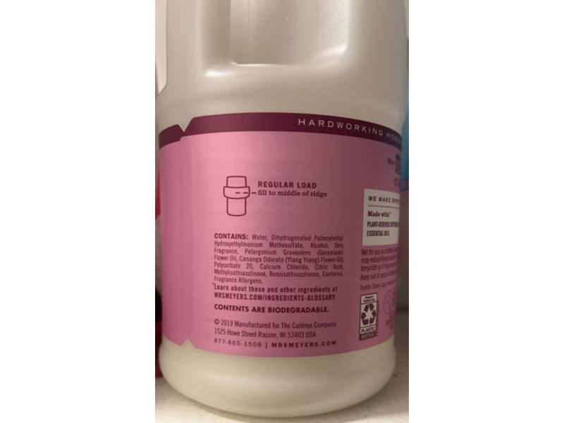 Mrs. Meyer's Clean Day Liquid Fabric Softener, Peony Scent, 32 fl oz/945 mL, Pack Of 2