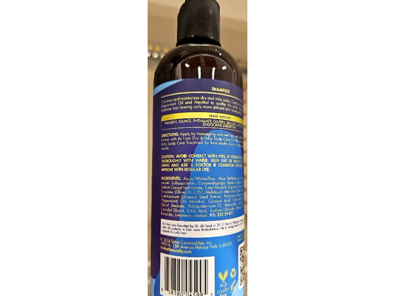 As I Am Dry & Itchy Scalp Care Shampoo, Olive Oil+Tea Tree Oil & Peppermint Oil, 12 fl oz/355 mL