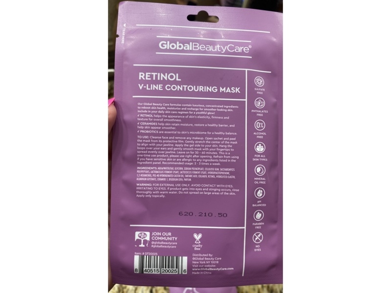 Global Beauty Care Retinol V Line Contouring Mask, 0.85 oz/25 mL, 1 Count