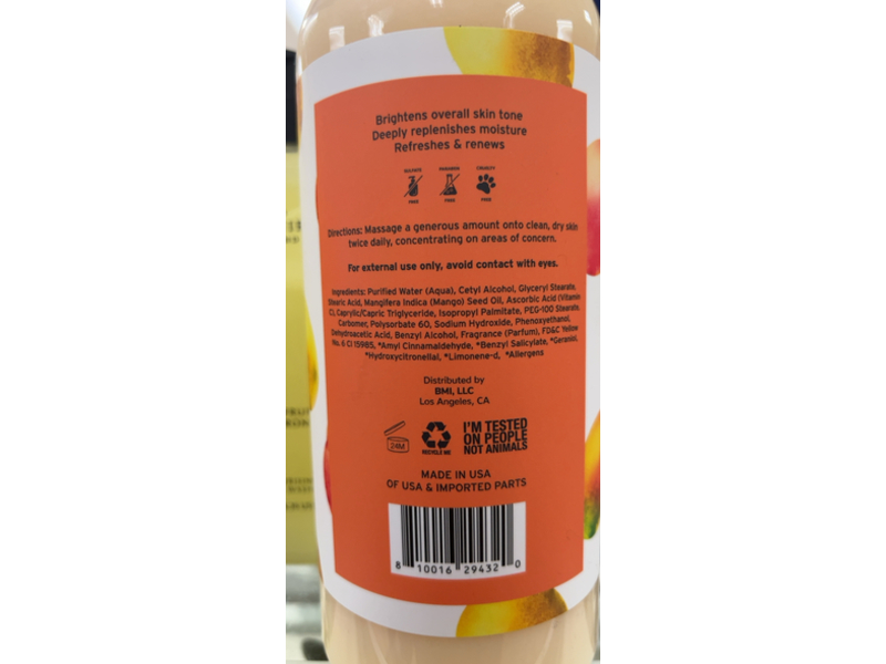 Clean Botanica Moisturize + Renew Brightening Body Lotion, Vitamin C & Mango, 33.8 fl oz/1 L