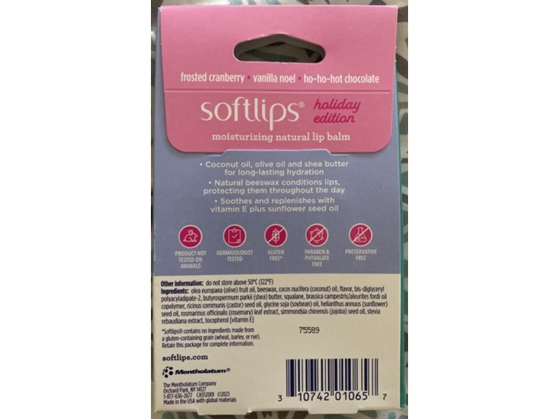 Softlips Holiday Jolly Holly Moisturizing Natural Lip Balm Gift Set, 0.15 oz/4.2 g, Pack Of 3
