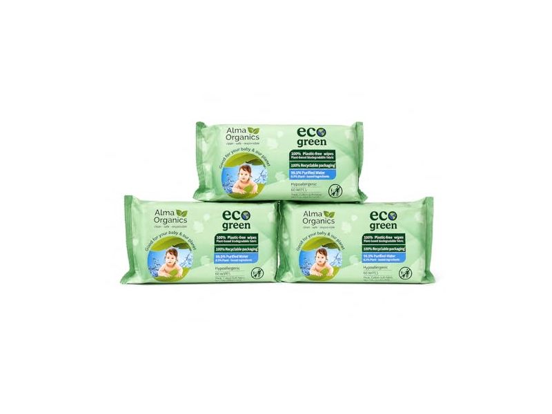 Alma Organics Eco Green Baby Wipes, 60 Count, Pack Of 3