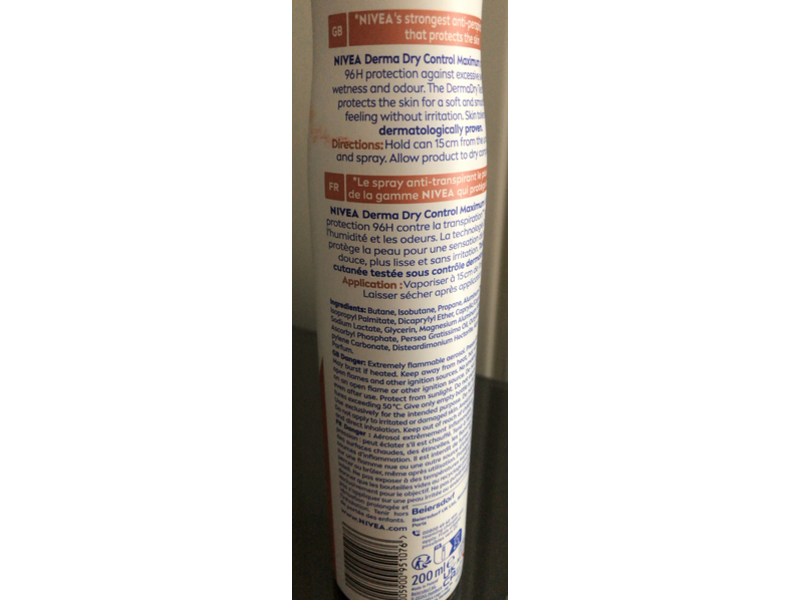 Nivea Derma Dry Control Antiperspirant, Maximum, 200 mL