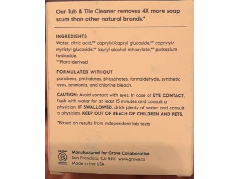 Grove Co. Tub & Tile Cleaner, Free & Clear, 1 fl oz/30 mL, Pack Of 2