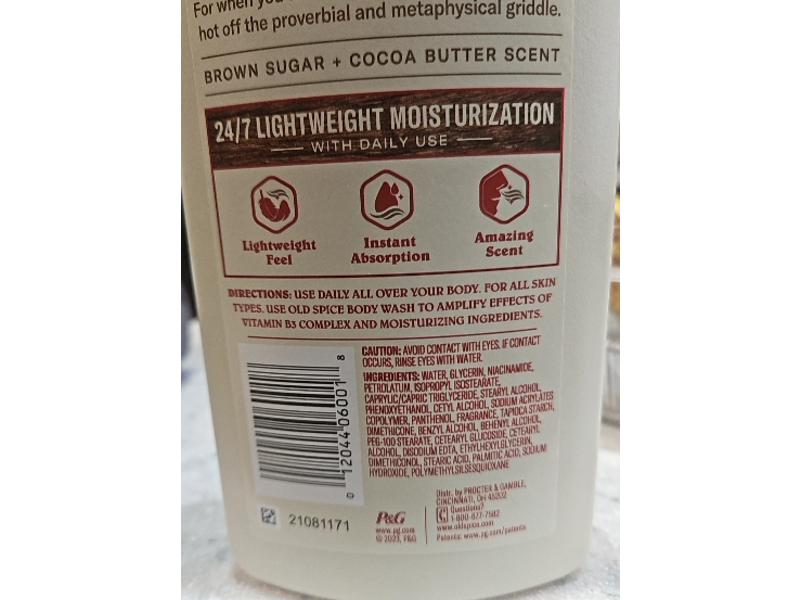Old Spice Gentle Man's Hydrating Lotion, Brown Sugar + Cocoa Butter Scent, 16 fl oz/473 mL