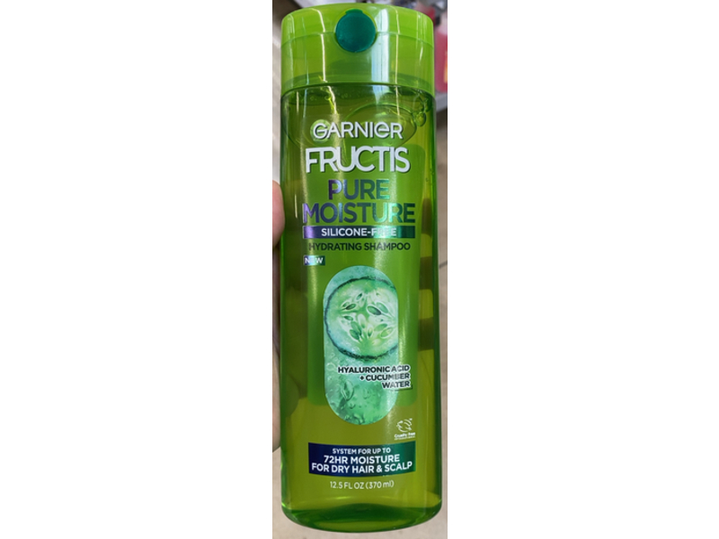 Garnier Fructis Pure Moisture Hydrating Shampoo, Hyaluronic Acid + Cucumber Water, Silicon Free, 12.5 fl oz/370 mL