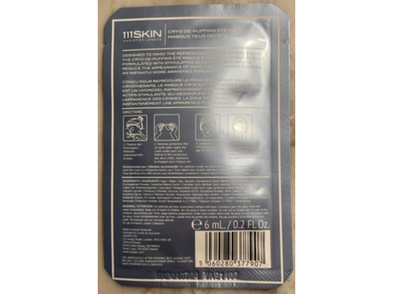 111Skin Cryo De-Puffing Eye Mask, 0.2 fl oz/6 mL