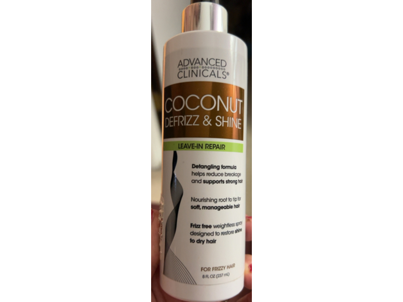 Advanced Clinicals Coconut Defrizz & Shine Leave In Repair, 8 fl oz/237 mL