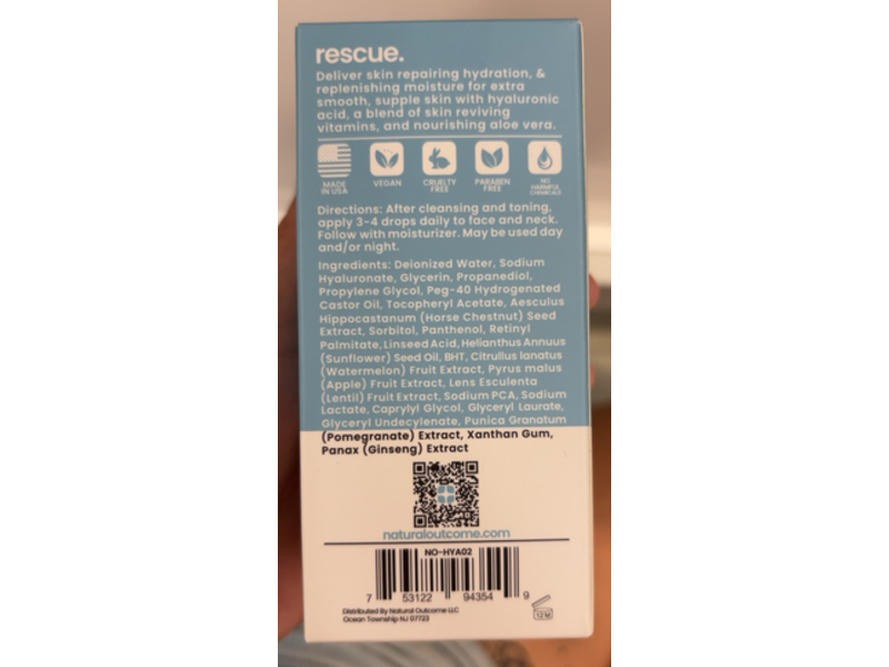 Natural Outcome Rescue Repair Serum, Hyaluronic Acid + Multi-Vitamins & Aloe, 2 oz/60 mL