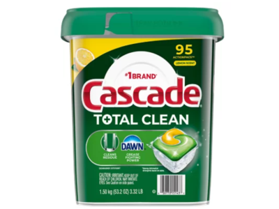 Cascade Total Clean Dishwasher Detergent, Lemon Scent, 53.2 oz/1.50 kg, Pack Of 95