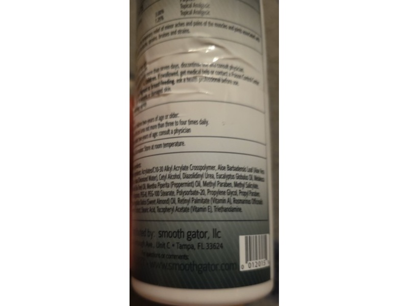 Smooth Gator 60 Second Pain Relief Cream, Wintergreen Aloe Vera + Eucalyptus, 16 fl oz/473.2 mL