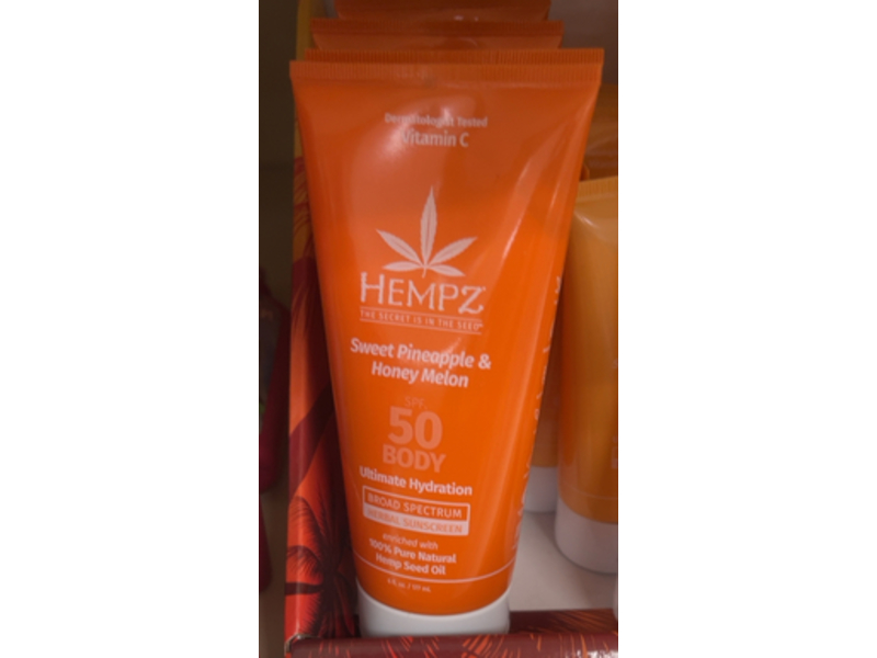 Hempz Herbal Sunscreen Body Ultimate Hydration, Sweet Pineapple & Honey Melon, SPF 50, 6 fl oz/177 mL
