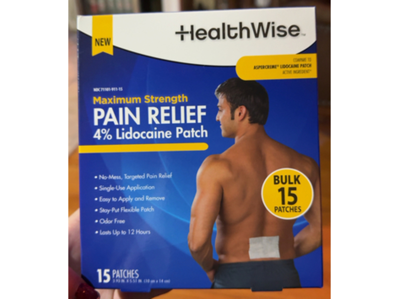 HealthWise Pain Relief Patch, Lidocaine, 15 Count