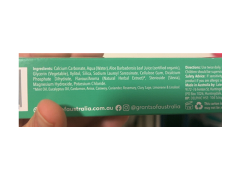Grants Of Australia Natural Toothpaste, Mild Mint, 3.88 oz/110 g