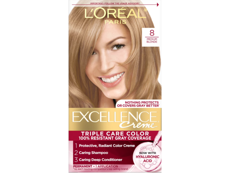L'Oreal Paris Excellence Creme Permanent Hair Color Kit, 8 Medium Blonde