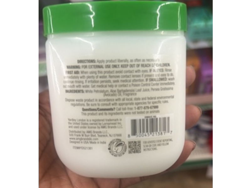 Yardley London Rich Moisturizing Petrolatum Jelly, Aloe & Avocado, 6 oz/170 g
