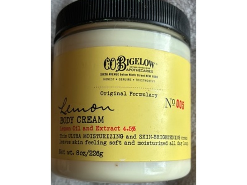 C.O. Bigelow Ultra Moisturizing & Skin Brightening Body Cream, Lemon Oil, 8 fl oz/226 g