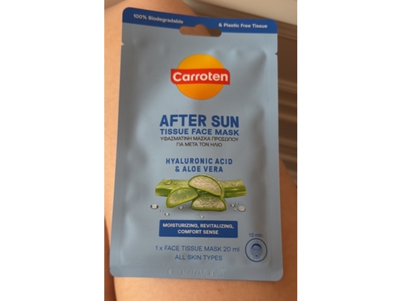 Carroten After Sun Tissue Face Mask, Hyaluronic Acid & Aloe Vera, 20 mL, 1 Count