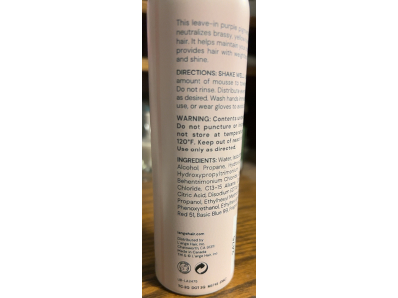 Lange Purple Toning Mousse, 5.59 oz/150 g