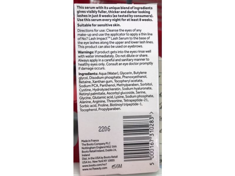 No7 Lash Impact Lash Serum, 0.2 fl oz/6.1 mL