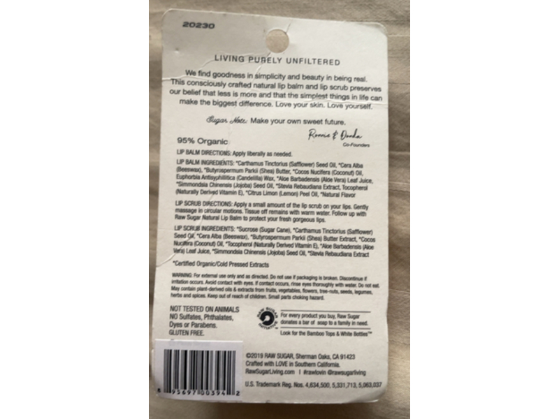 Raw Sugar Natural Lip Balm + Lip Scrub Duo, Lemon Sugar