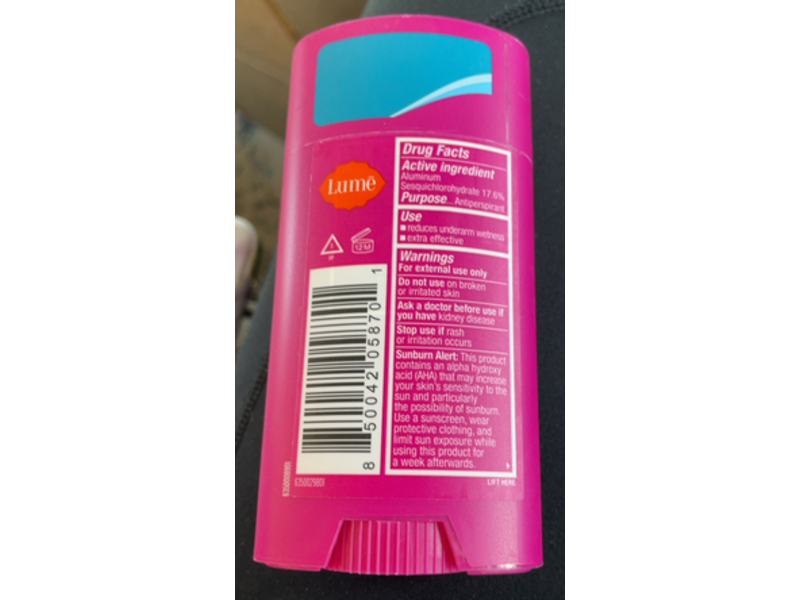 Lume Whole Body Deodorant Plus Sweat Control, Unscented, 2.6 oz/75 g