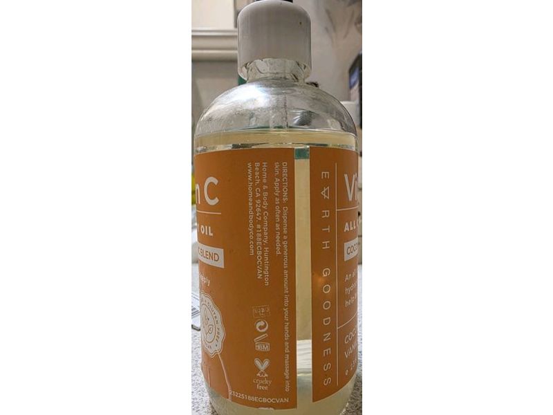 Earth Goodness Vitamin C All Over Body Oil Coconut+Vitamin C Blend, Coconut & Vanilla, 8 fl oz/236 mL