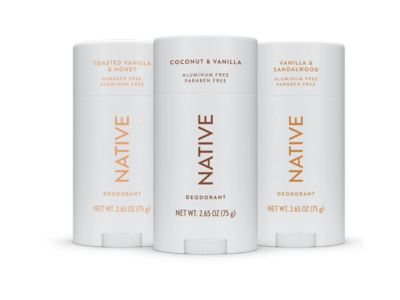 Native Deodorant, Toasted Vanilla + Honey & Coconut + Vanilla & Vanilla + Sandalwood, 2.65 oz/75 g, 3 Count