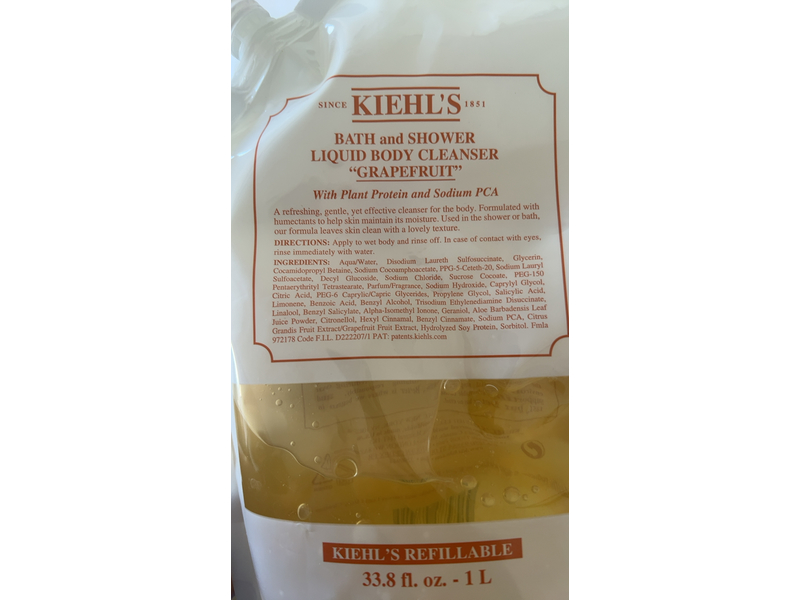 Kiehl's Bath & Shower Liquid Refill Body Cleanser, Grapefruit, 33.8 fl oz/1 L