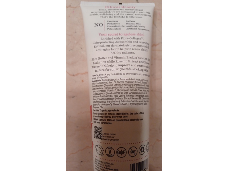 Derma E Anti-Aging Shea Body Lotion, Rosehip & Almond, 227 g