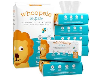 Whoopsie Wipes 100% Pure Cotton Dry Baby Wipes, 600 Wipes, Pack Of 6