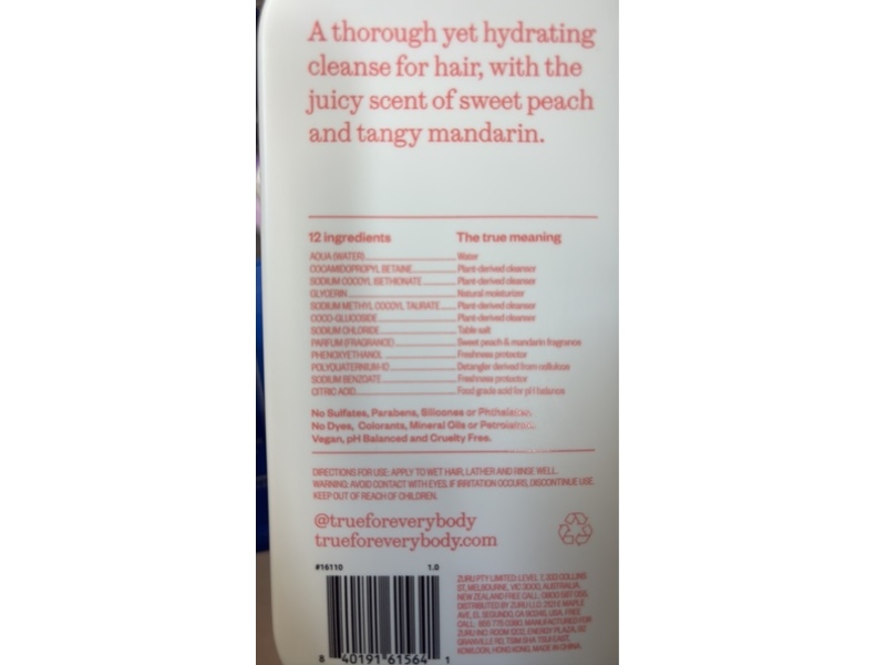 True Moisturizing Shampoo, Sweet Peach & Mandarin, 16.4 fl oz/487 mL