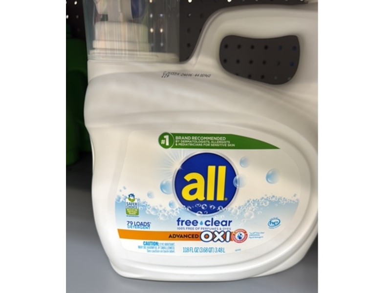 All Advanced Oxi Liquid Detergent, Free & Clear, 79 Loads, 118 fl oz/3.48 L