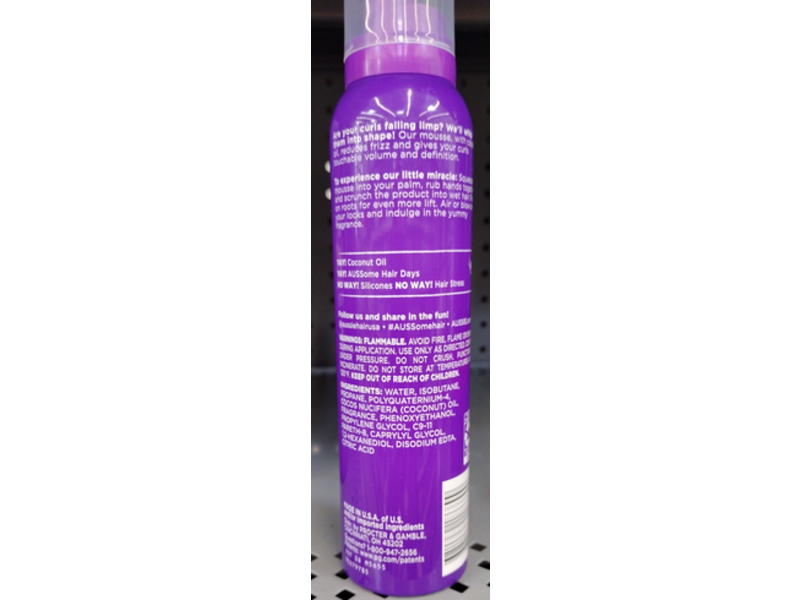 Aussie Miracle Curls Mousse, Coconut Oil, 6 oz/170 g