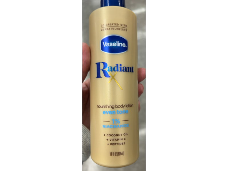 Vaseline Radiant Nourishing Body Lotion, 1% Niacinamide + Coconut Oil + Vitamin C + Peptides, 11 fl oz/325 mL
