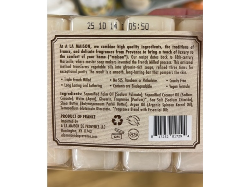 A La Maison De Provence Bar Soap, Honeysuckle, 3.5 oz/100 g, Count 4