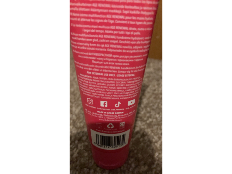 Dr.Pawpaw Age Renewal Softening Hand Cream, Cocoa & Coconut Fragrance, 1.7 fl oz/50 mL