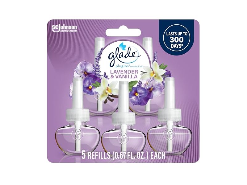 Glade Plugins Scented Oil Refills, Lavender & Vanilla, 0.67 fl o/19.8 mL, Pack Of 5